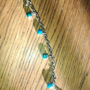 Silver Chain Bracelet with Turquoise and Green Accents